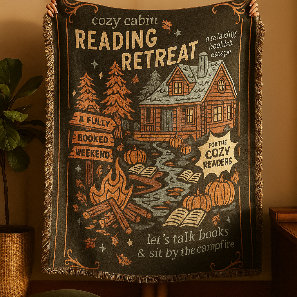 cozy cabin reading retreat woven blanket
