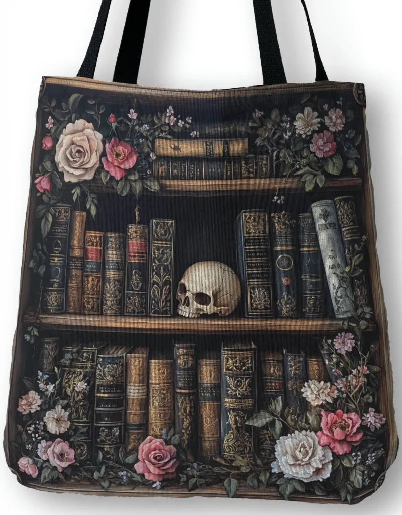 gotic bookshelf tapestry bag